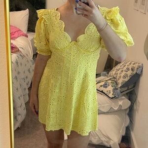 For Love and Lemons Eyelet Yellow Dress